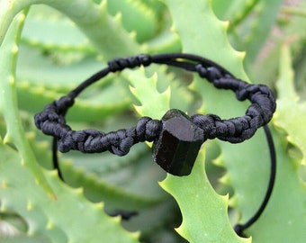 Black Tourmaline unisex bracelet, braided cuff, stacking wristband, emf protection stone