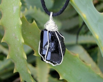 Tourmaline pendant, unisex amulet necklace, electromagnetic field emf protection stone, Schorl, gift for him or her, men jewelry