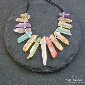 Aura Quartz points necklace, anti stress stone, calming gemstone, summer jewelry, boho chic image 2