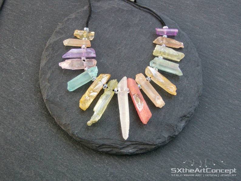 Aura Quartz points necklace, anti stress stone, calming gemstone, summer jewelry, boho chic image 2