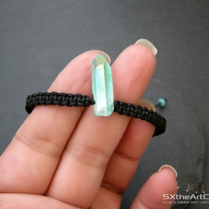 Aqua Aura Quartz point bracelet, braided unisex wristband, anti stress stone image 5