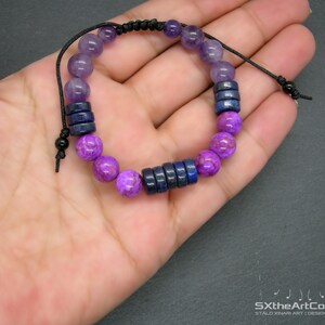 Sugilite, Amethyst and Lapis Lazuli bracelet, Stress relief stones, Third Eye Chakra, Unisex Jewelry