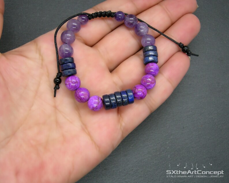 Sugilite, Amethyst and Lapis Lazuli bracelet, Stress relief stones, Third Eye Chakra, Unisex Jewelry