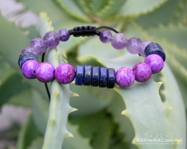 Sugilite, Amethyst and Lapis Lazuli bracelet, Stress relief stones, Third Eye Chakra, Unisex Jewelry