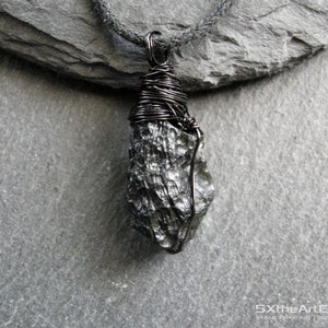 Tektite pendant, extraterrestrial meteorite, stone of luck, unisex wiring necklace, gift for him, men jewelry