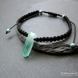 Aqua Aura Quartz point bracelet, braided unisex wristband, anti stress stone image 9