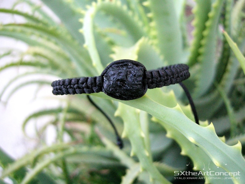 Tektite bracelet, extraterrestrial meteorite, stone of luck, unisex black stacking wristband, braided cuff, space cosmic men jewelry image 6