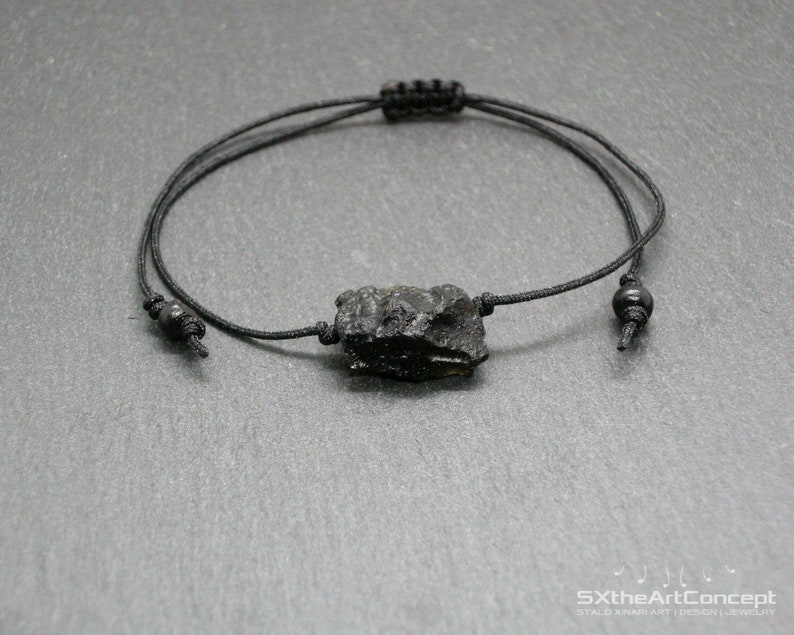Tektite bracelet, extraterrestrial meteorite stone, adjustable stacking wristband, unisex jewelry image 2