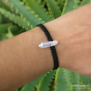 Angel Aura Quartz point bracelet, anxiety panic attack stone, braided unisex jewelry image 8