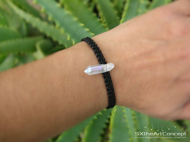 Angel Aura Quartz point bracelet, anxiety panic attack stone, braided unisex jewelry image 8