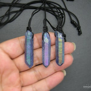 Indigo Aura pendant, Tanzan Aura Quartz crystal point, stress reliever amulet necklace, gift idea for him, choose your point