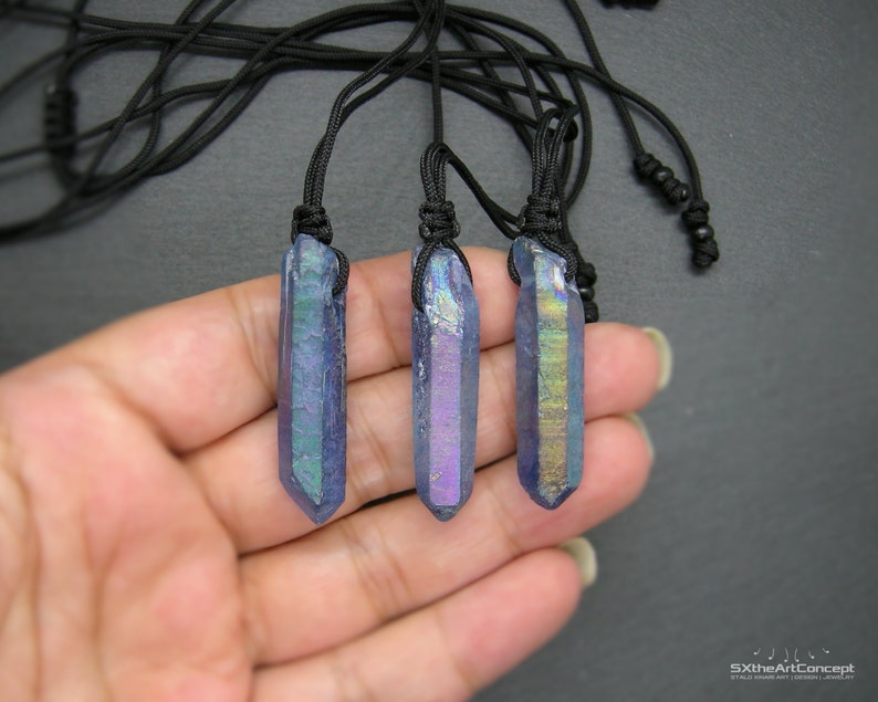 Indigo Aura pendant, Tanzan Aura Quartz crystal point, stress reliever amulet necklace, gift idea for him, choose your point