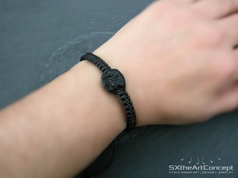 Tektite bracelet, extraterrestrial meteorite, stone of luck, unisex black stacking wristband, braided cuff, space cosmic men jewelry image 8