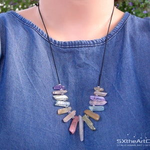 Aura Quartz points necklace, anti stress stone, calming gemstone, summer jewelry, boho chic image 9