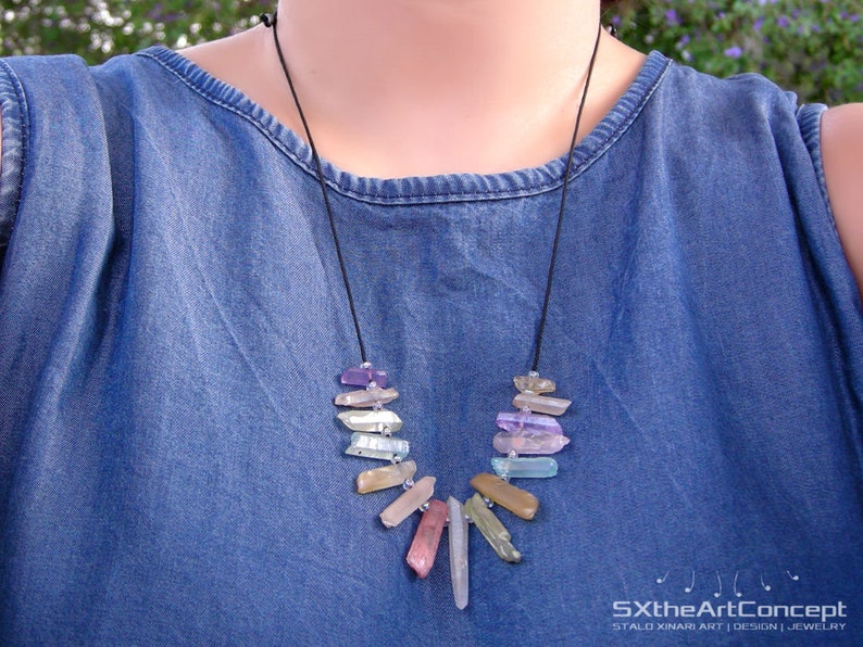 Aura Quartz points necklace, anti stress stone, calming gemstone, summer jewelry, boho chic image 9