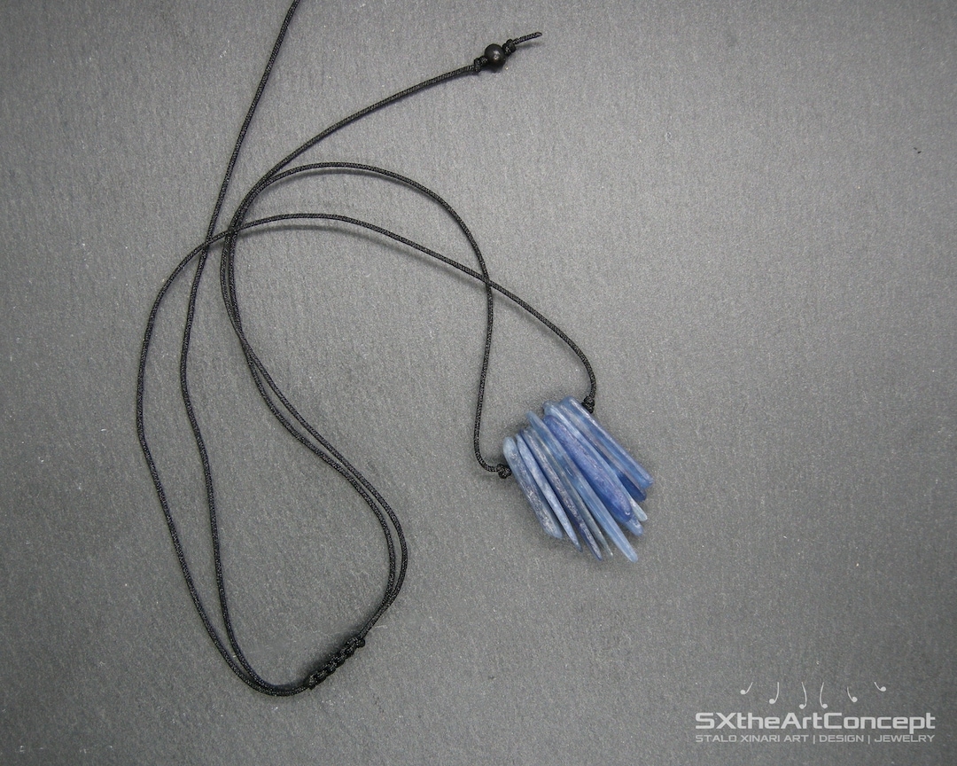 Pendentif Goutte D’eau En Kyanite Bleu Naturel – Effet œil De Chat, Pierre AAAAA