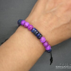 Sugilite, Amethyst and Lapis Lazuli bracelet, Stress relief stones, Third Eye Chakra, Unisex Jewelry