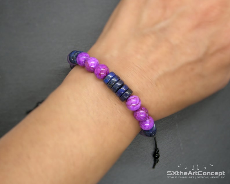 Sugilite, Amethyst and Lapis Lazuli bracelet, Stress relief stones, Third Eye Chakra, Unisex Jewelry