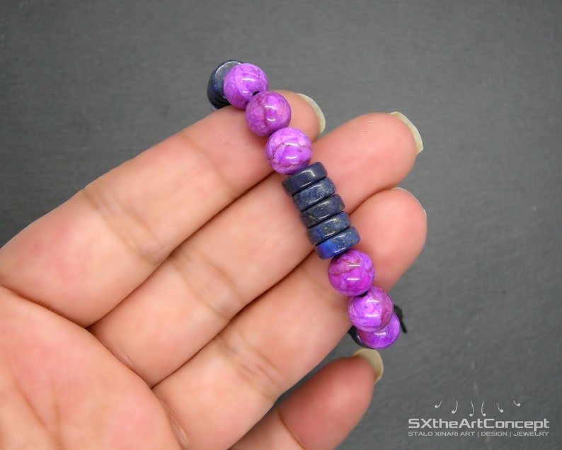 Sugilite, Amethyst and Lapis Lazuli bracelet, Stress relief stones, Third Eye Chakra, Unisex Jewelry