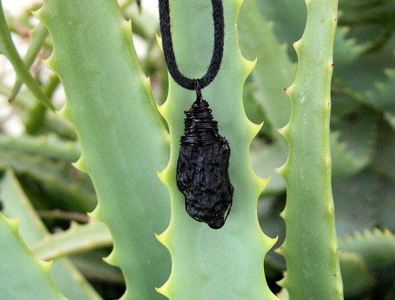 Tektite Pendant: Extraterrestrial Meteorite, Unisex Wire Wrapped Necklace, Stone of Luck
