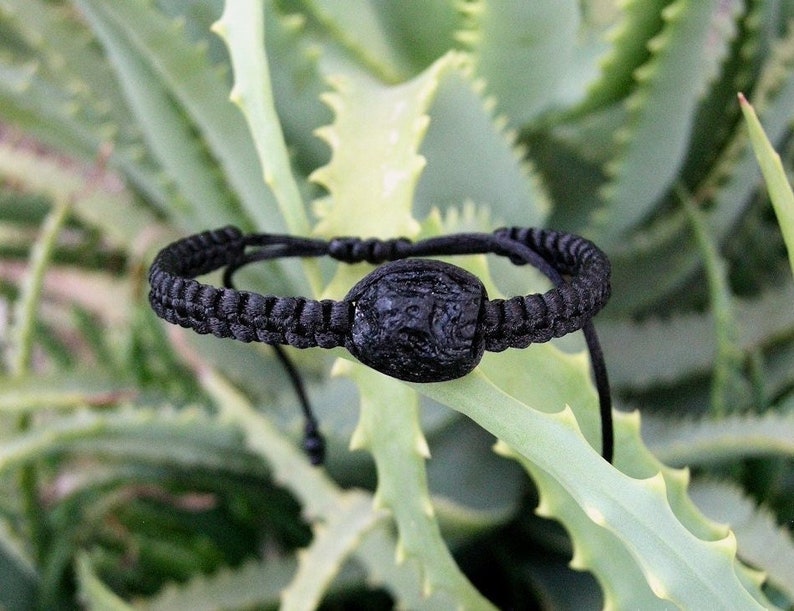 Tektite bracelet, extraterrestrial meteorite, stone of luck, unisex black stacking wristband, braided cuff, space cosmic men jewelry image 1