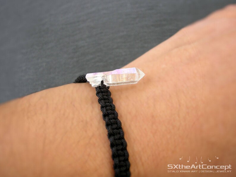 Angel Aura Quartz point bracelet, anxiety panic attack stone, braided unisex jewelry image 10