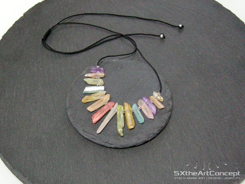 Aura Quartz points necklace, anti stress stone, calming gemstone, summer jewelry, boho chic image 4