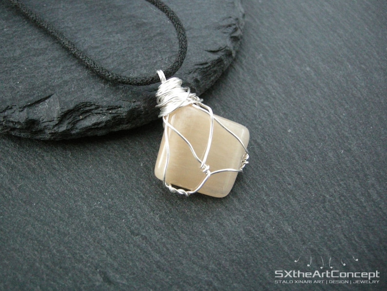 Moonstone pendant, amulet necklace, June birthstone, cancer zodiac, good fortune gemstone, gift for him, men jewelry image 2