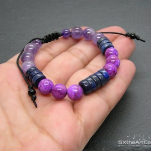 Sugilite, Amethyst and Lapis Lazuli bracelet, Stress relief stones, Third Eye Chakra, Unisex Jewelry