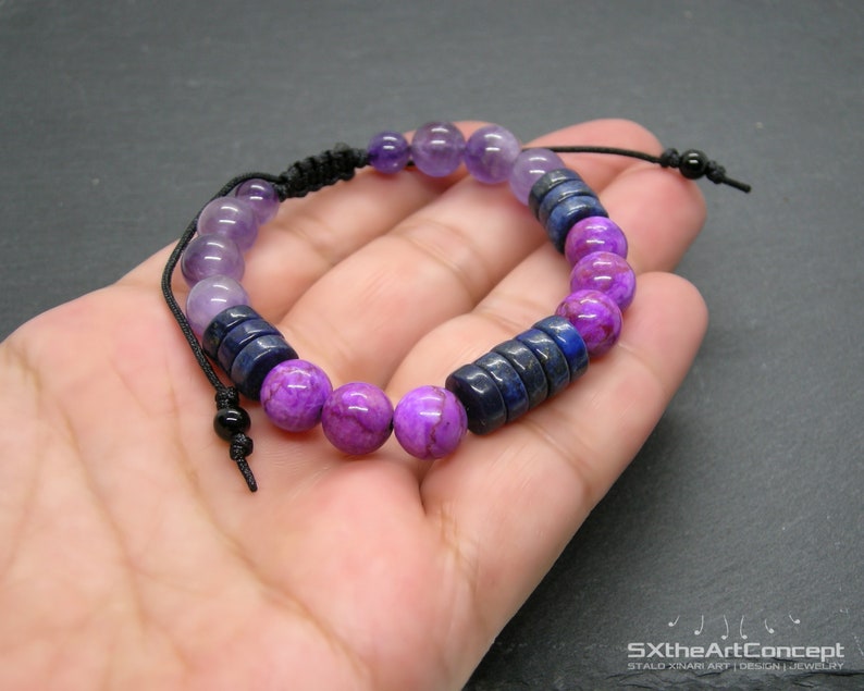 Sugilite, Amethyst and Lapis Lazuli bracelet, Stress relief stones, Third Eye Chakra, Unisex Jewelry