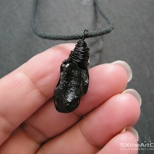 Tektite pendant, extraterrestrial meteorite, stone of luck, unisex wiring necklace, gift for him, men jewelry