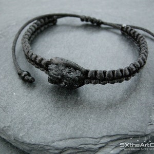 Tektite bracelet, extraterrestrial meteorite, stone of luck, unisex black stacking wristband, braided cuff, space cosmic men jewelry image 5
