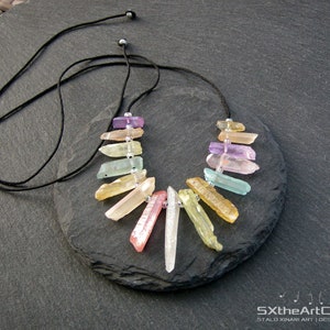 Aura Quartz points necklace, anti stress stone, calming gemstone, summer jewelry, boho chic image 3