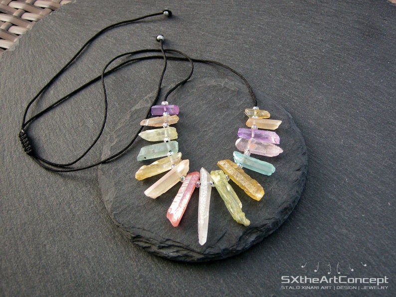 Aura Quartz points necklace, anti stress stone, calming gemstone, summer jewelry, boho chic image 3