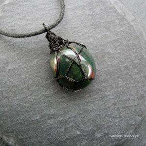 Bloodstone pendant, Heliotrope unisex protective necklace amulet, March Birthstone, balance and anti anxiety gemstone, men gift jewelry
