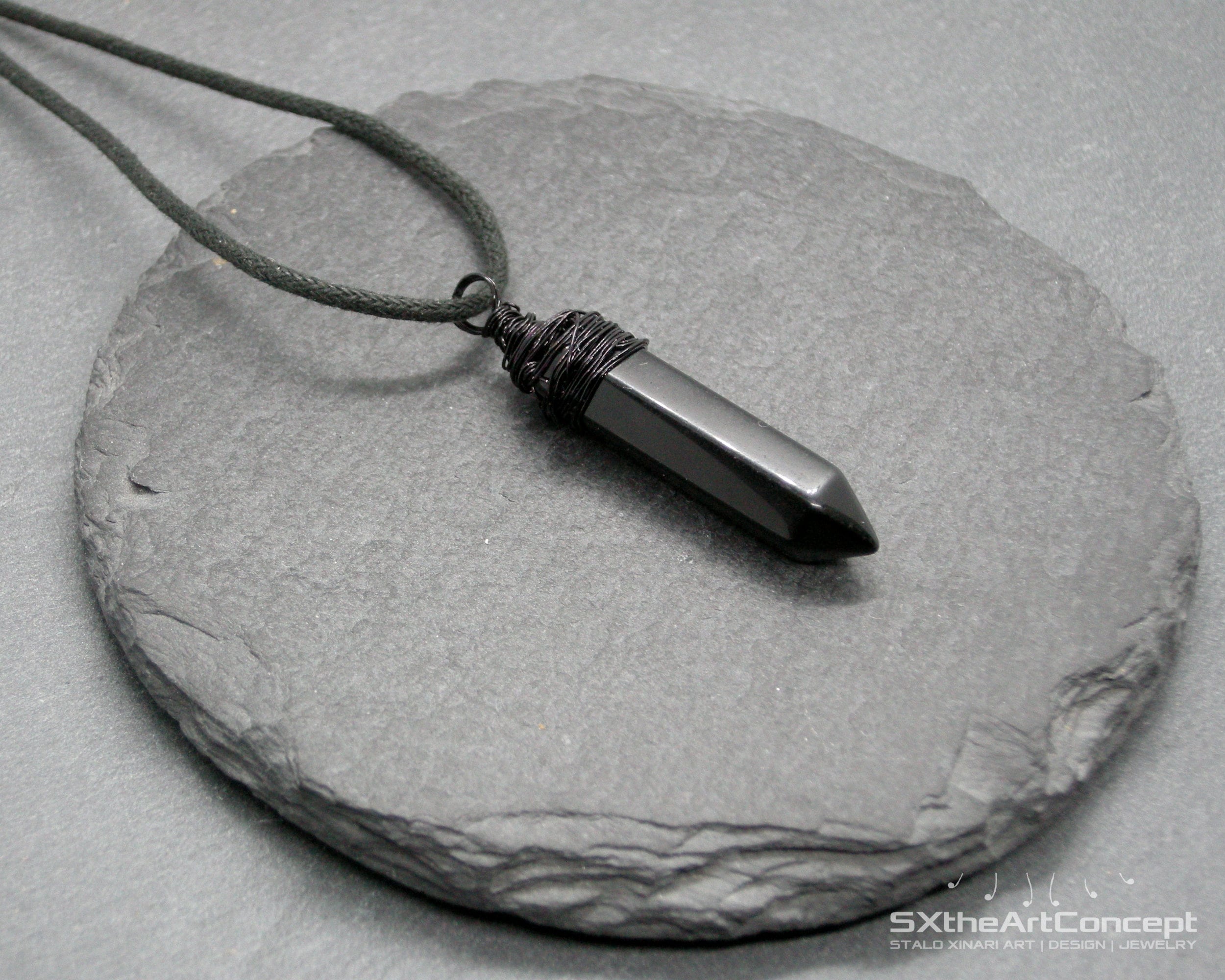 Onyx Point Pendant, Black Chalcedony Layering Necklace, Leo