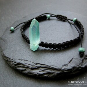 Aqua Aura Quartz point bracelet, braided unisex wristband, anti stress stone image 4