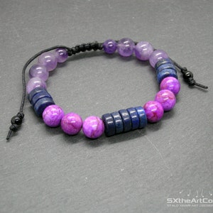 Sugilite, Amethyst and Lapis Lazuli bracelet, Stress relief stones, Third Eye Chakra, Unisex Jewelry
