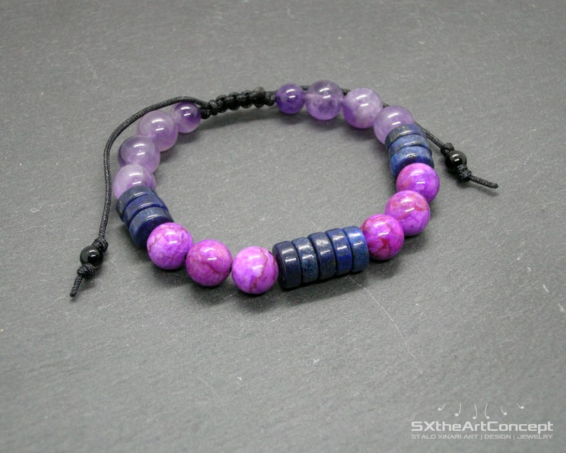 Sugilite, Amethyst and Lapis Lazuli bracelet, Stress relief stones, Third Eye Chakra, Unisex Jewelry