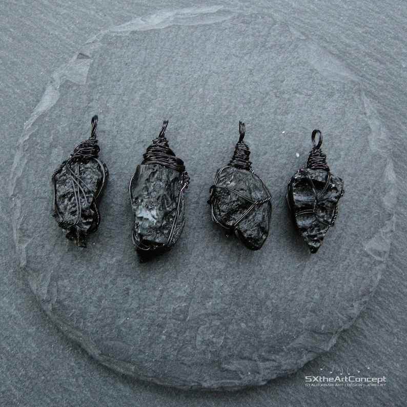 Tektite pendant, extraterrestrial meteorite, stone of luck, unisex wiring necklace, gift for him, men jewelry