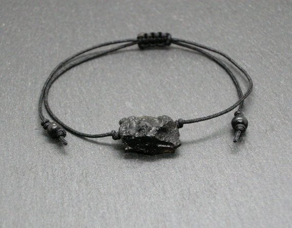 Tektite bracelet, extraterrestrial meteorite stone, adjustable stacking wristband, unisex jewelry
