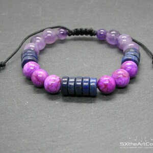Sugilite, Amethyst and Lapis Lazuli bracelet, Stress relief stones, Third Eye Chakra, Unisex Jewelry