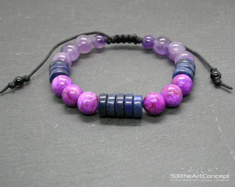 Sugilite, Amethyst and Lapis Lazuli bracelet, Stress relief stones, Third Eye Chakra, Unisex Jewelry