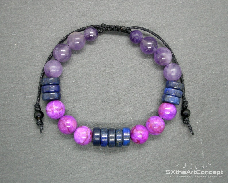 Sugilite, Amethyst and Lapis Lazuli bracelet, Stress relief stones, Third Eye Chakra, Unisex Jewelry