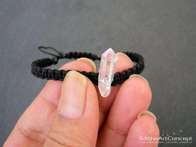 Angel Aura Quartz point bracelet, anxiety panic attack stone, braided unisex jewelry image 2