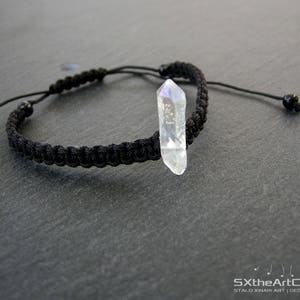 Angel Aura Quartz point bracelet, anxiety panic attack stone, braided unisex jewelry image 4