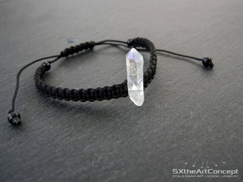 Angel Aura Quartz point bracelet, anxiety panic attack stone, braided unisex jewelry image 4