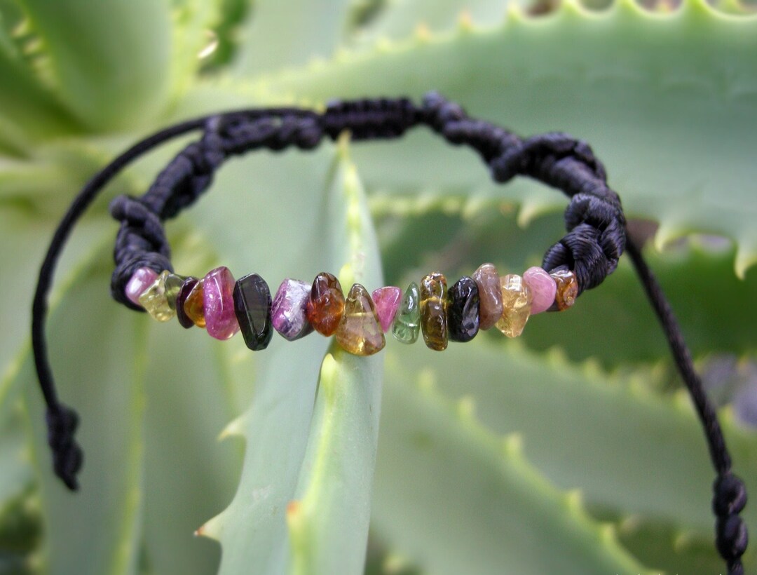 マルチカラートルマリンブレスレット、ユニセックス編み込みカフ（保護