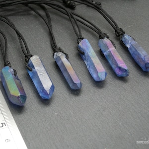 Indigo Aura pendant, Tanzan Aura Quartz crystal point, Celestial blue amulet necklace, gift idea for him, choose your point