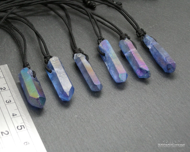 Indigo Aura pendant, Tanzan Aura Quartz crystal point, Celestial blue amulet necklace, gift idea for him, choose your point